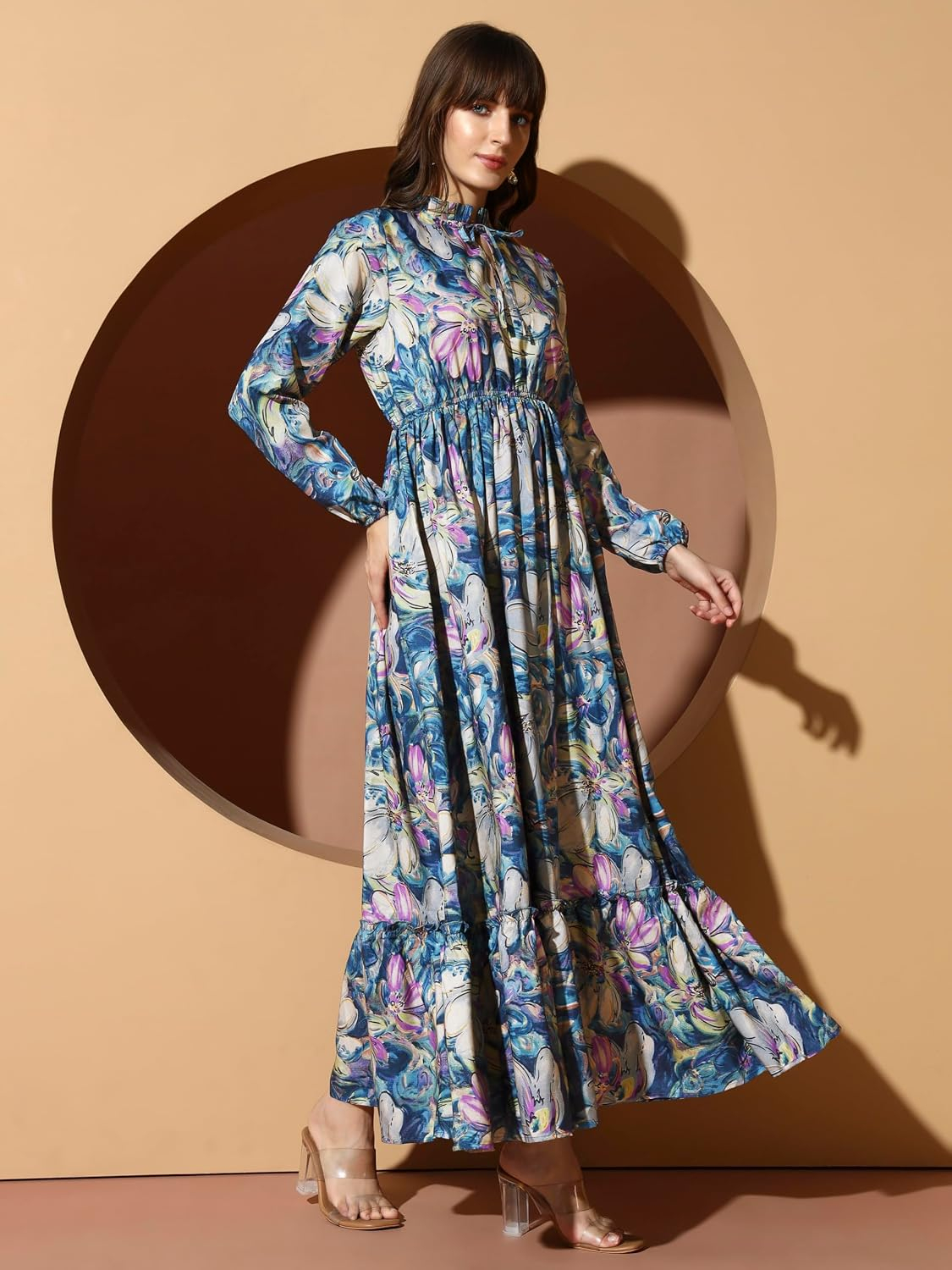 KZULLY Women's Long-Sleeve Floral Maxi Dress with Tie Neck - Image 27