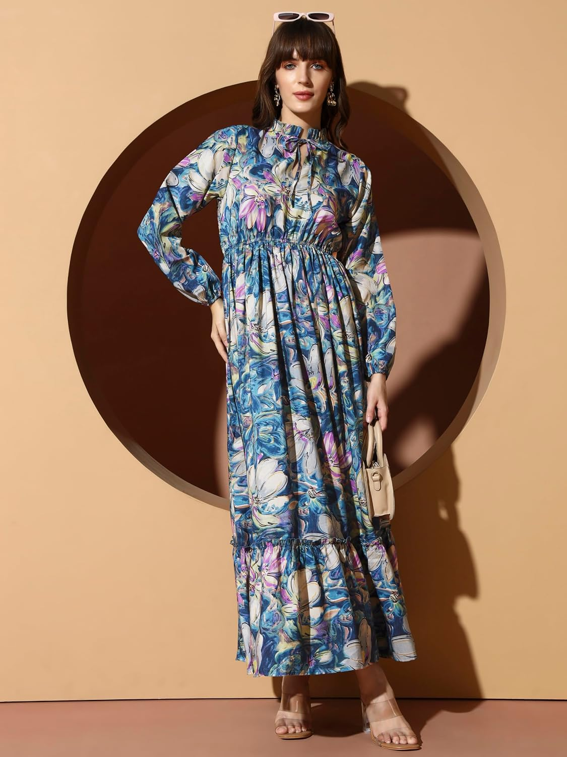 KZULLY Women's Long-Sleeve Floral Maxi Dress with Tie Neck - Image 28