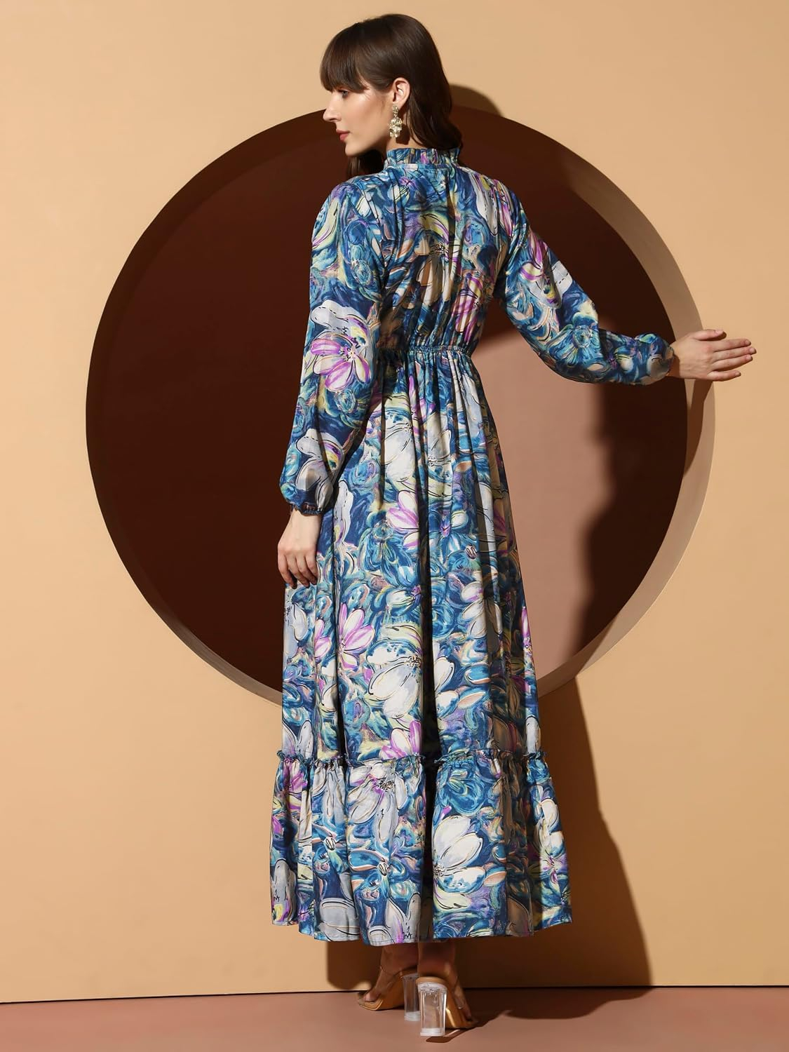 KZULLY Women's Long-Sleeve Floral Maxi Dress with Tie Neck - Image 30