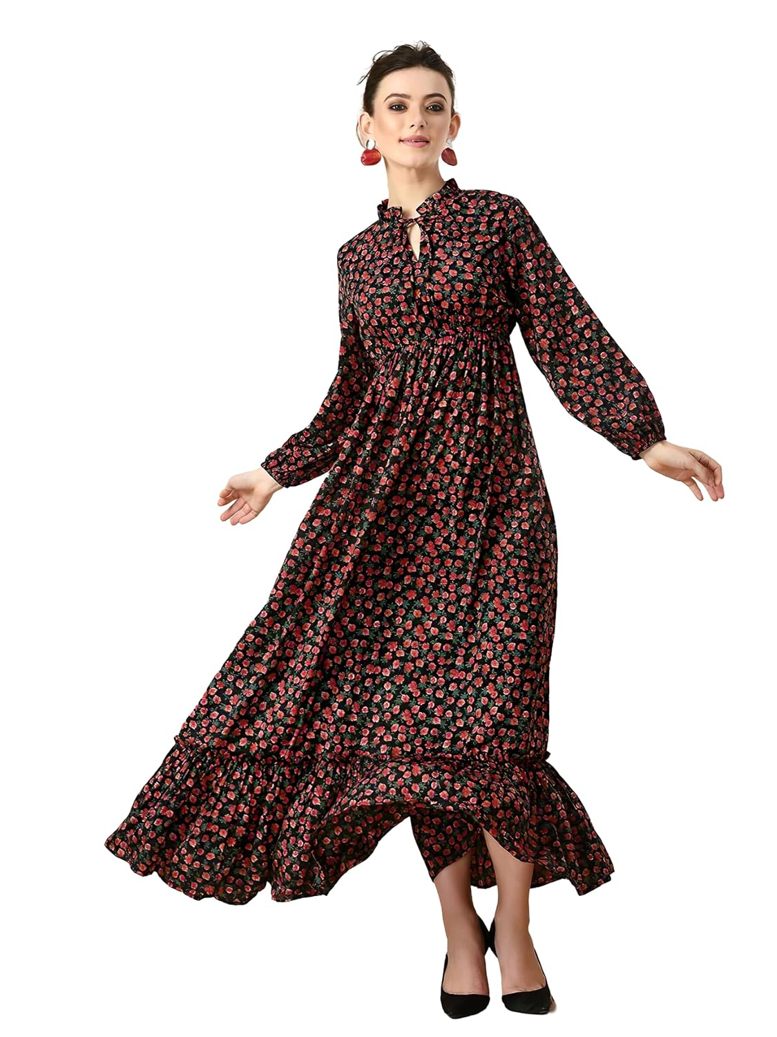 KZULLY Women's Long-Sleeve Floral Maxi Dress with Tie Neck - Image 31