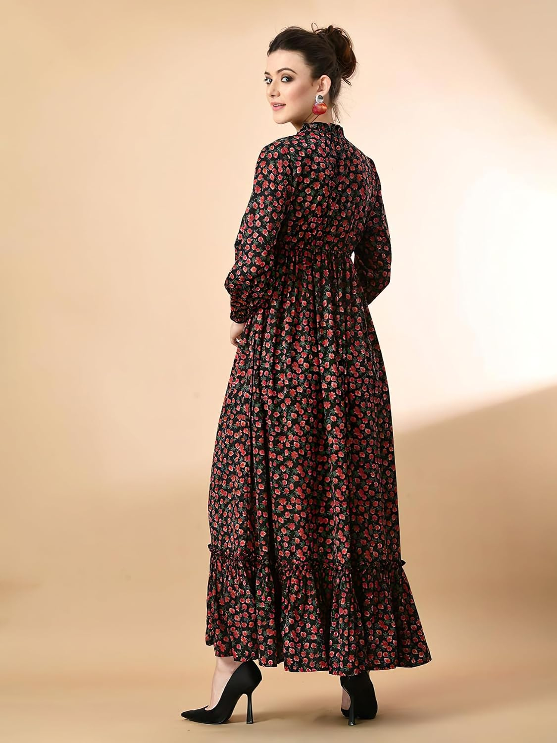 KZULLY Women's Long-Sleeve Floral Maxi Dress with Tie Neck - Image 34