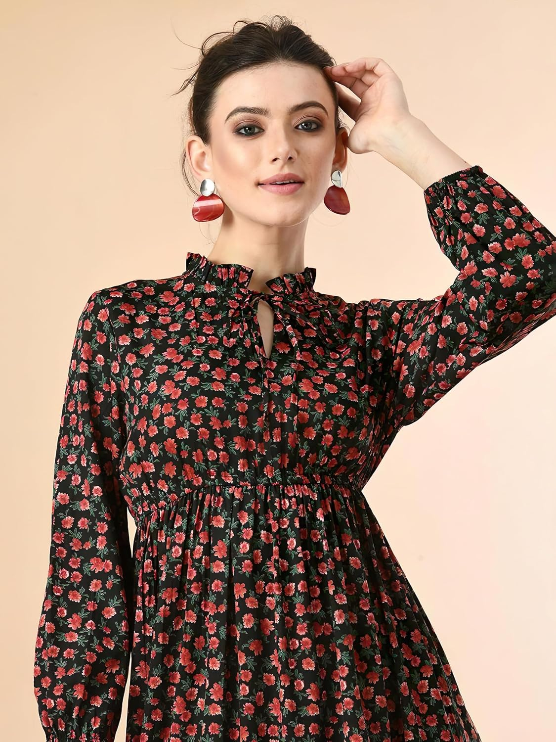 KZULLY Women's Long-Sleeve Floral Maxi Dress with Tie Neck - Image 36