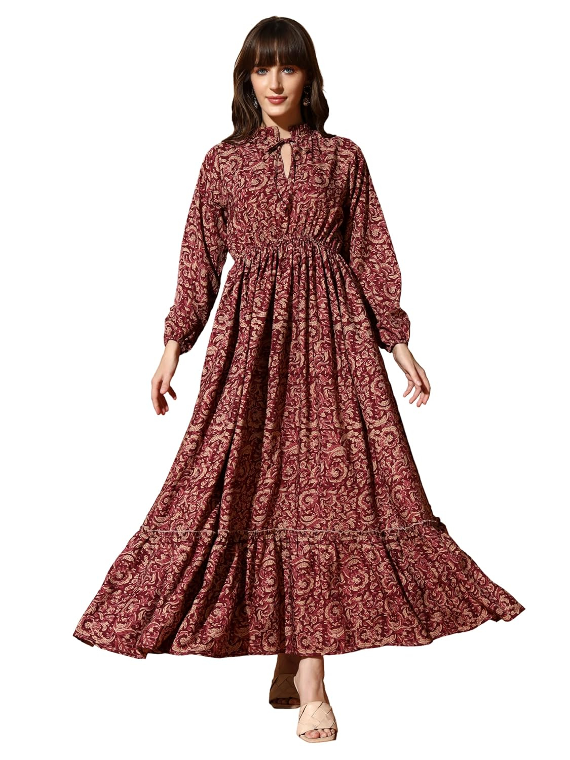 KZULLY Women's Long-Sleeve Floral Maxi Dress with Tie Neck - Image 37