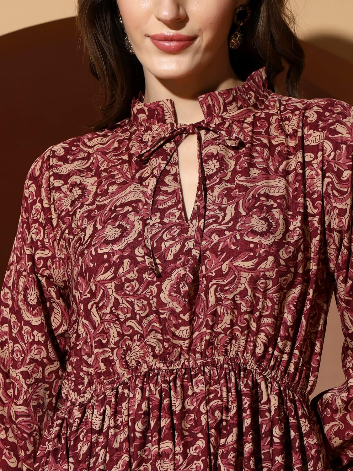 KZULLY Women's Long-Sleeve Floral Maxi Dress with Tie Neck - Image 39