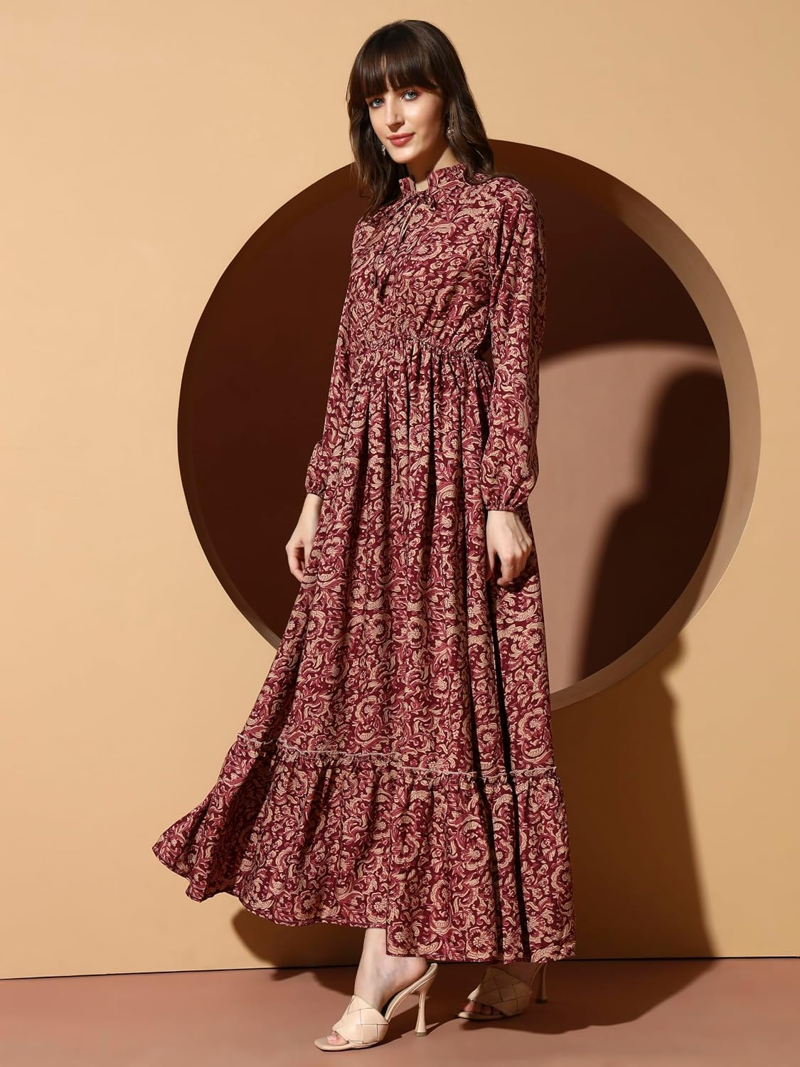 KZULLY Women's Long-Sleeve Floral Maxi Dress with Tie Neck - Image 40