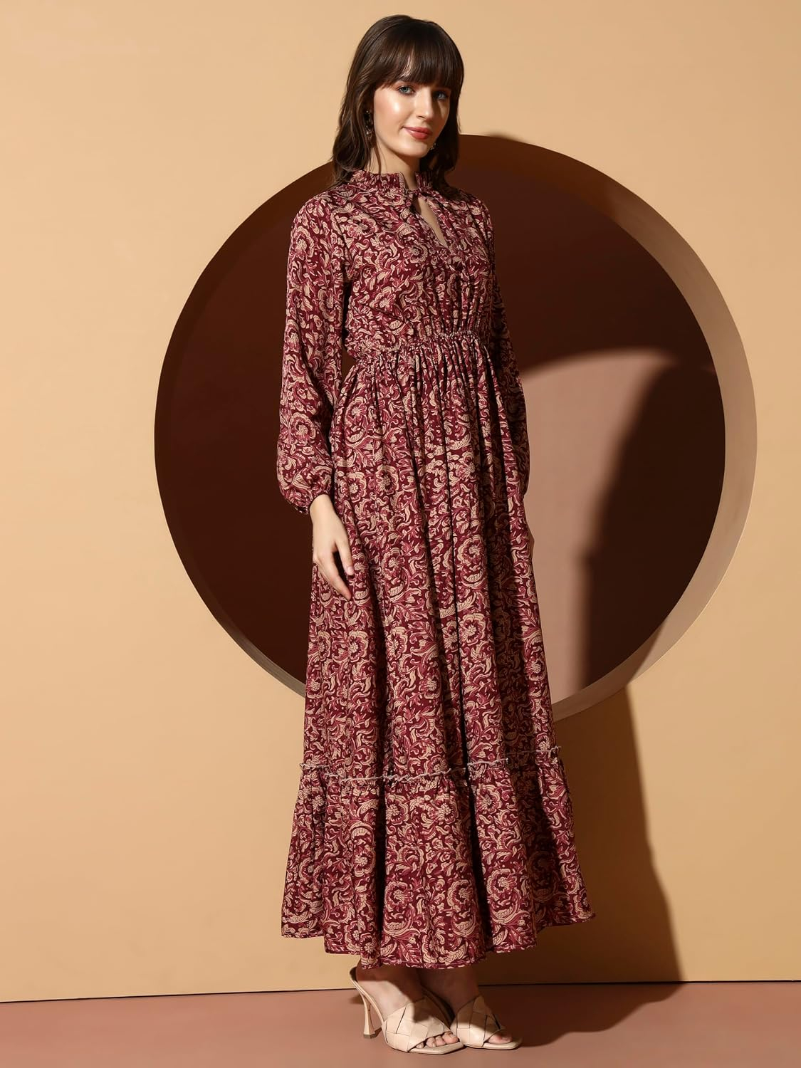KZULLY Women's Long-Sleeve Floral Maxi Dress with Tie Neck - Image 41