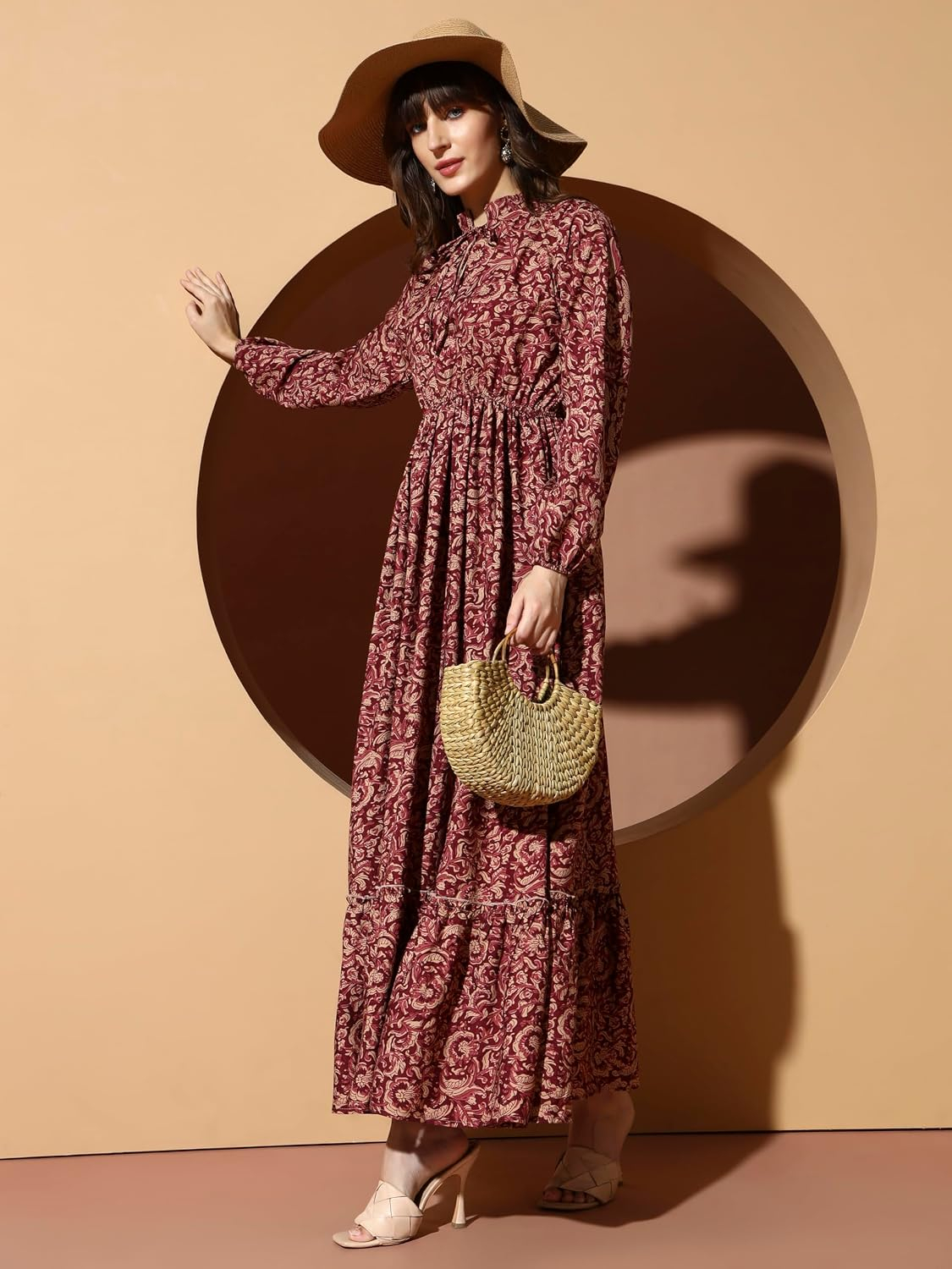 KZULLY Women's Long-Sleeve Floral Maxi Dress with Tie Neck - Image 42