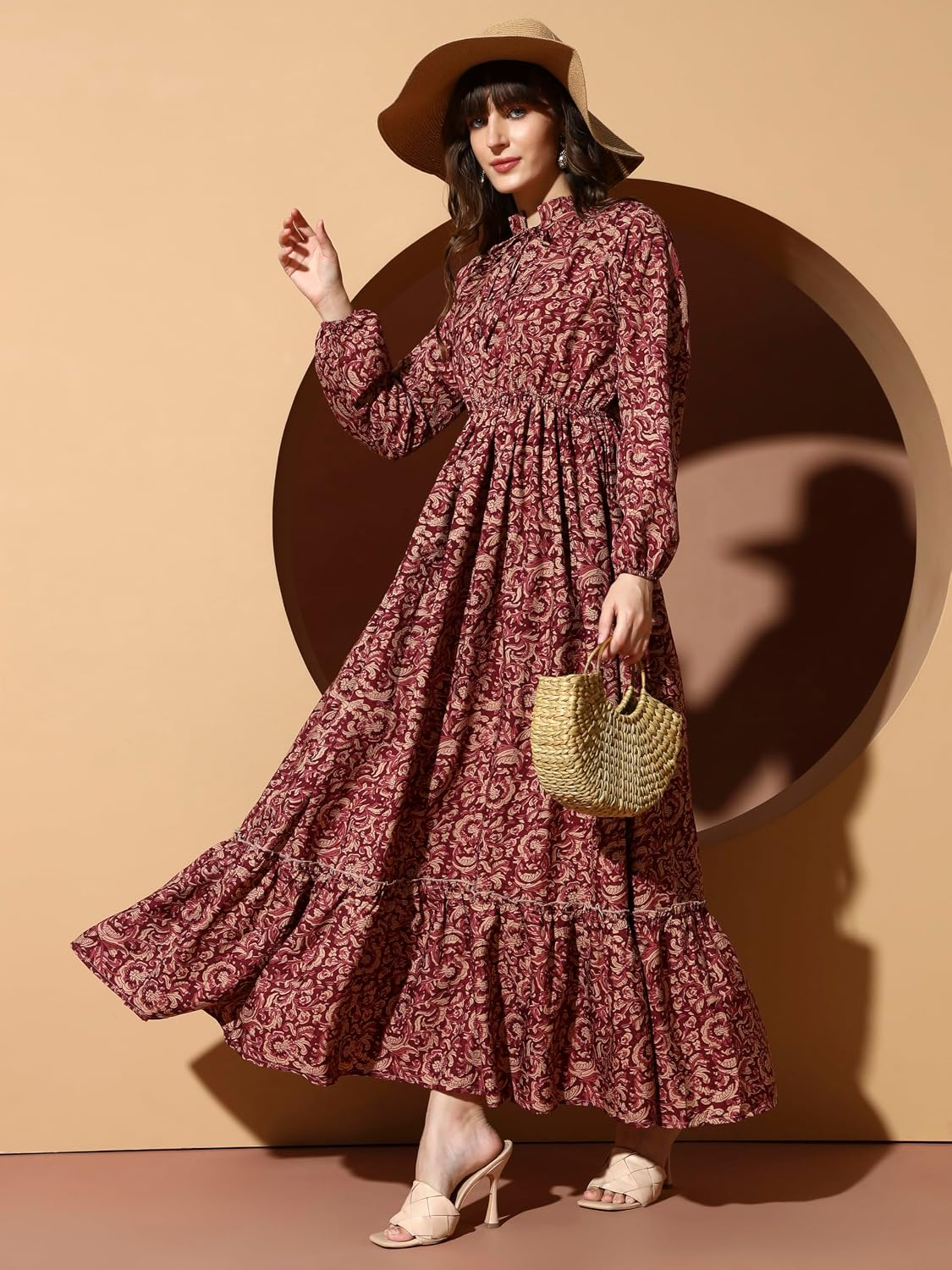 KZULLY Women's Long-Sleeve Floral Maxi Dress with Tie Neck - Image 43