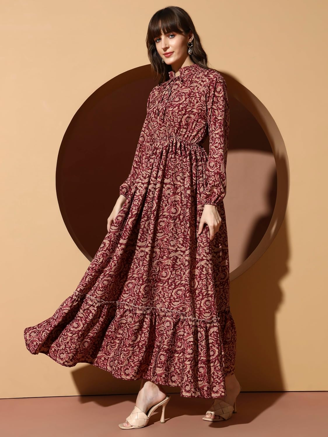 KZULLY Women's Long-Sleeve Floral Maxi Dress with Tie Neck - Image 44