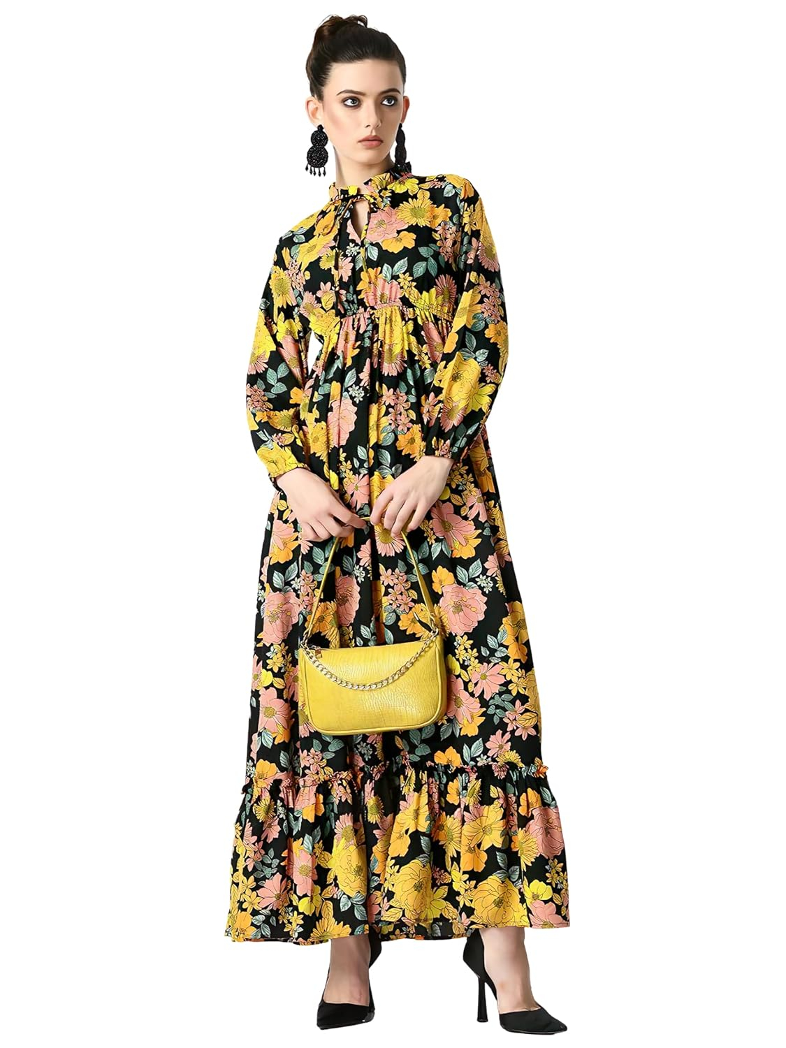 KZULLY Women's Long-Sleeve Floral Maxi Dress with Tie Neck - Image 45