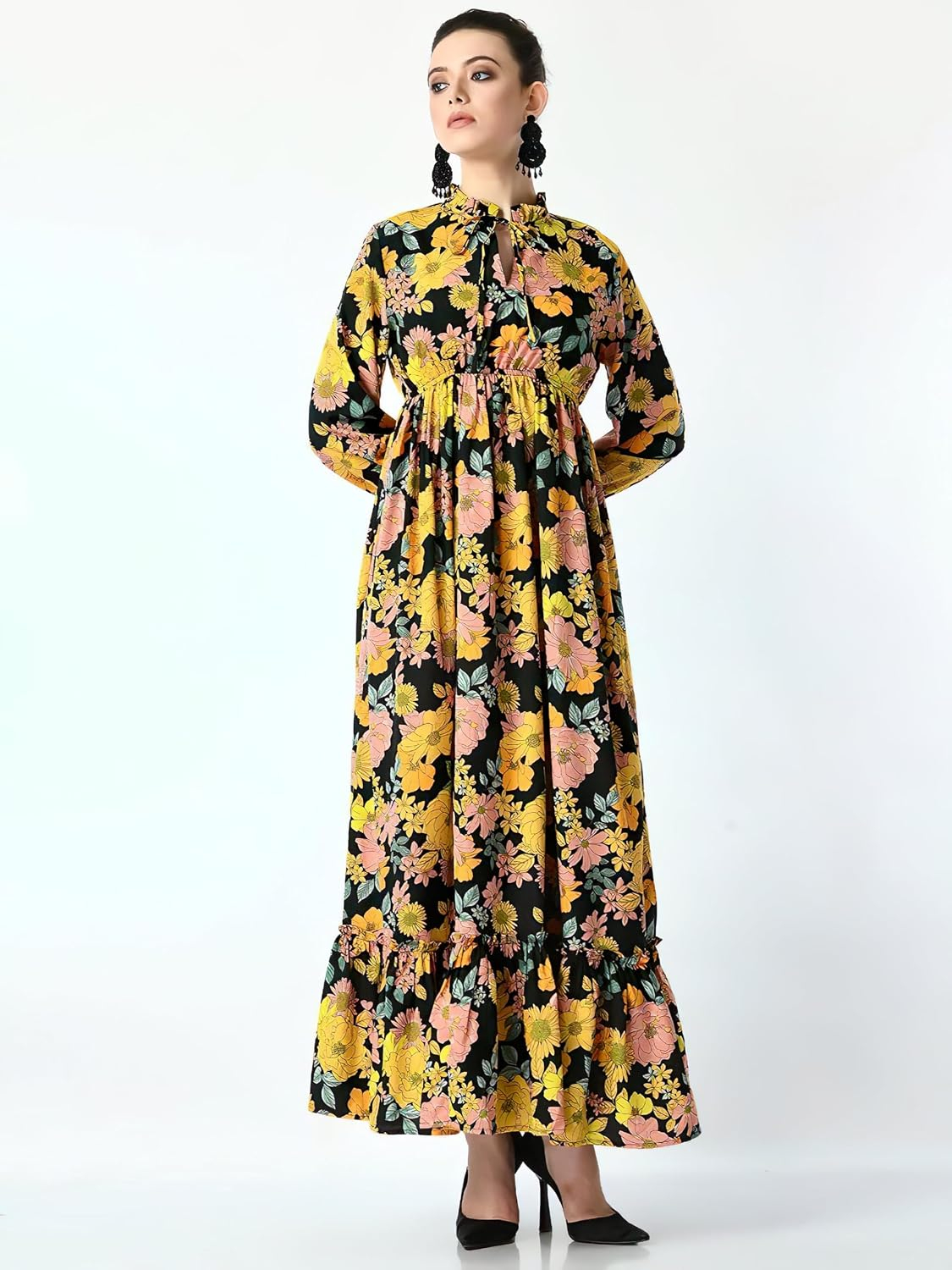KZULLY Women's Long-Sleeve Floral Maxi Dress with Tie Neck - Image 46