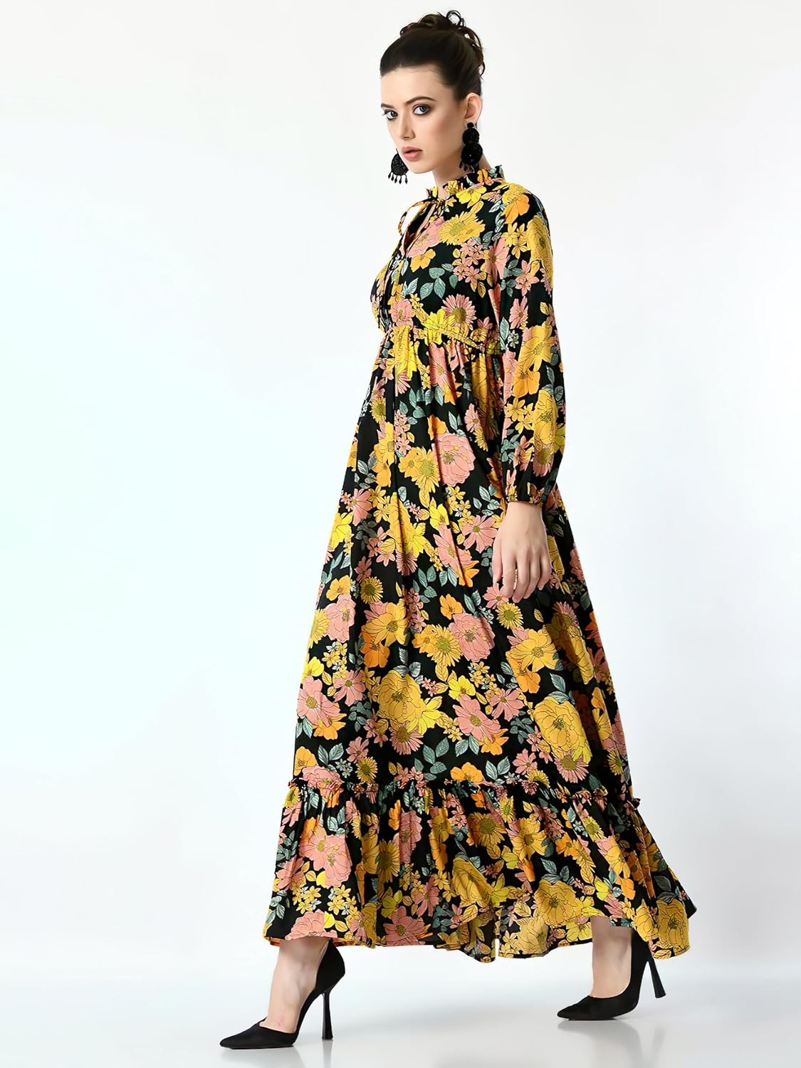 KZULLY Women's Long-Sleeve Floral Maxi Dress with Tie Neck - Image 47
