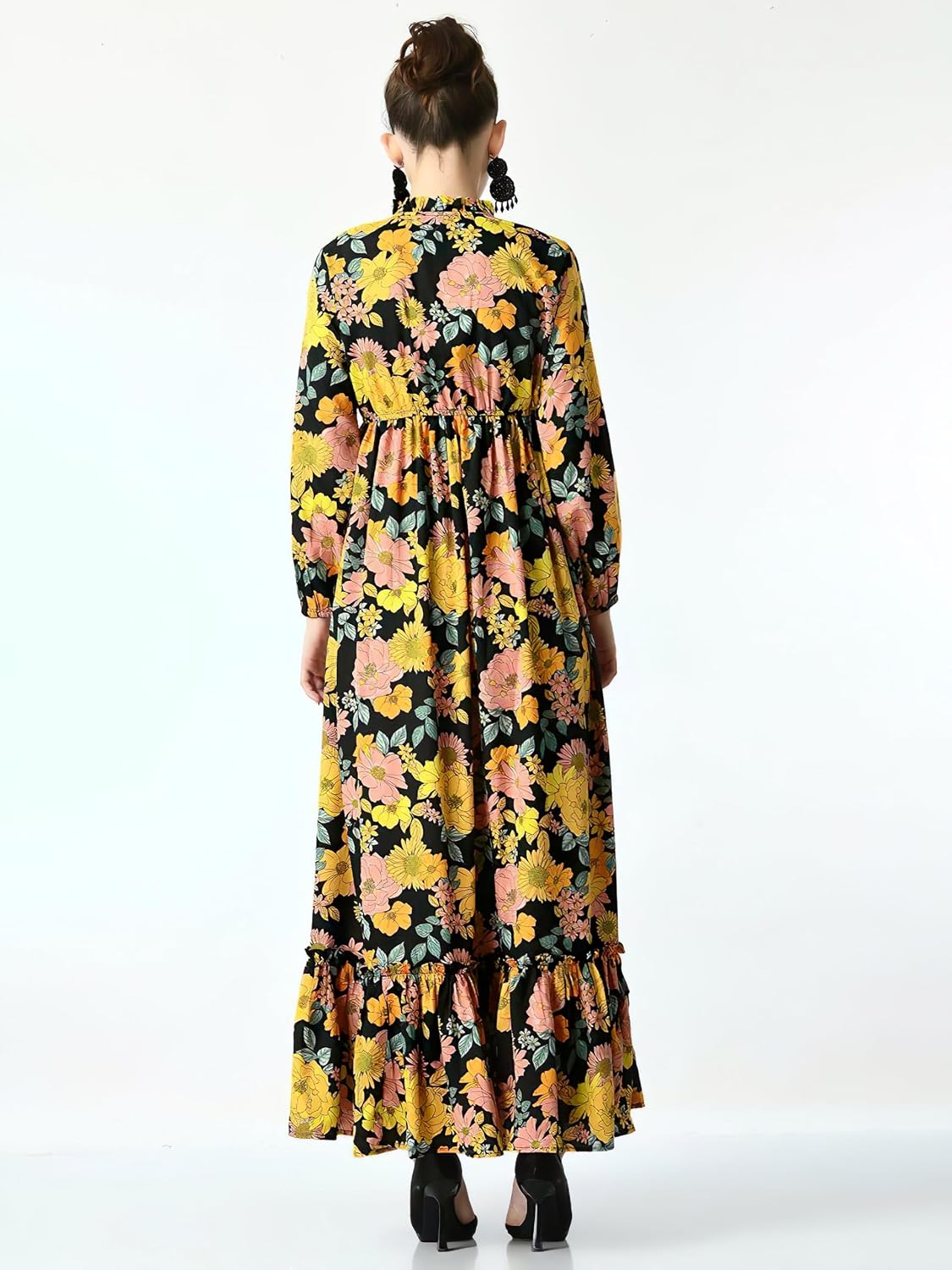 KZULLY Women's Long-Sleeve Floral Maxi Dress with Tie Neck - Image 48