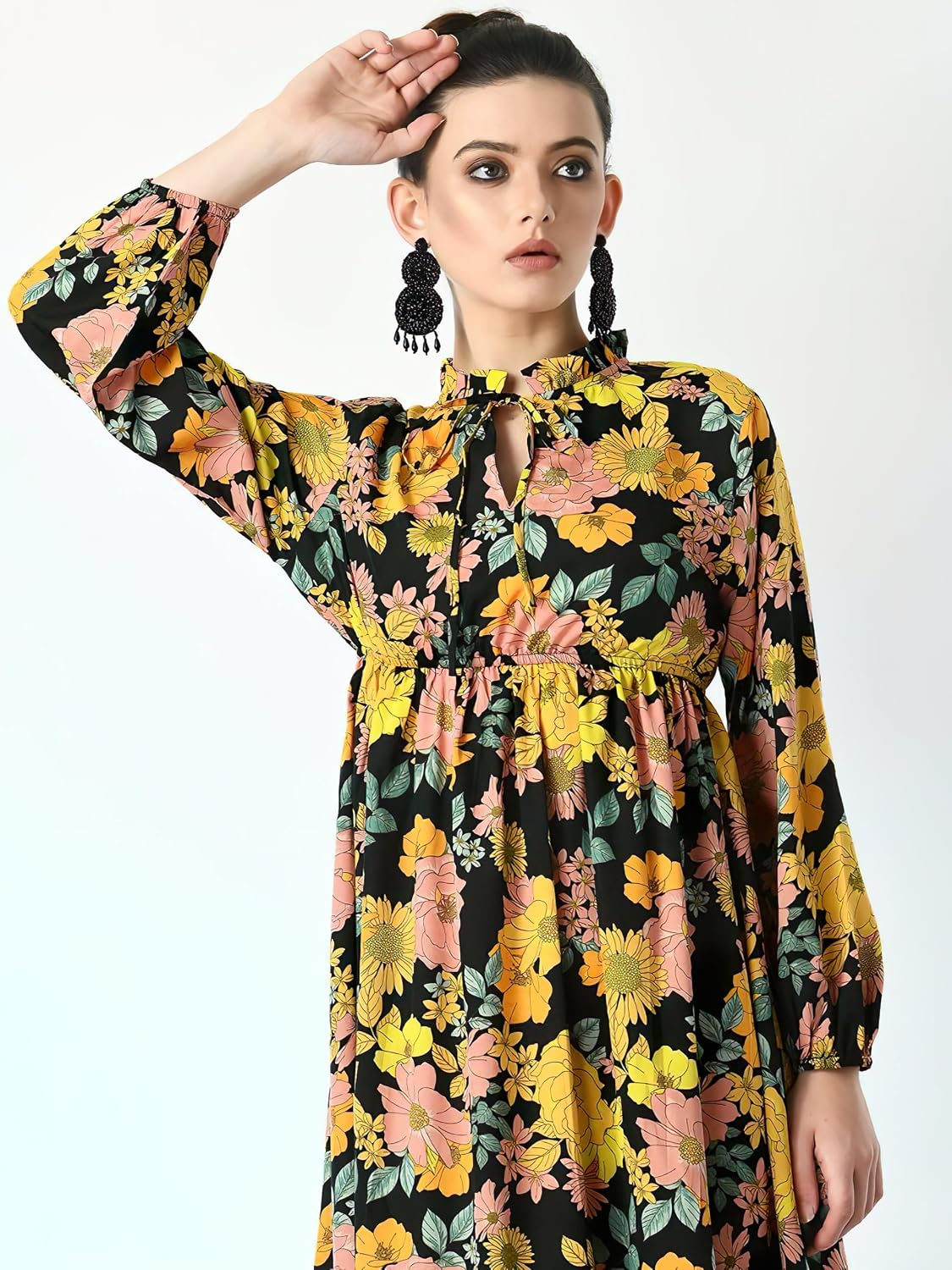 KZULLY Women's Long-Sleeve Floral Maxi Dress with Tie Neck - Image 50