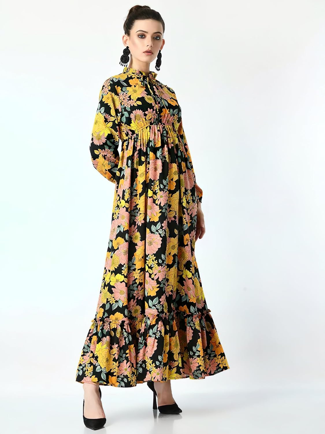 KZULLY Women's Long-Sleeve Floral Maxi Dress with Tie Neck - Image 51