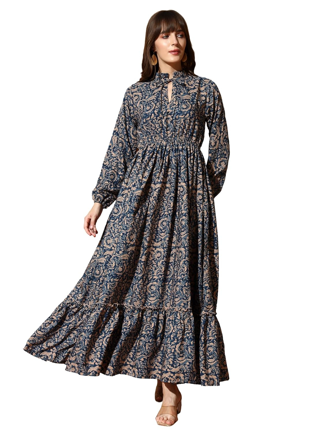 KZULLY Women's Long-Sleeve Floral Maxi Dress with Tie Neck - Image 53