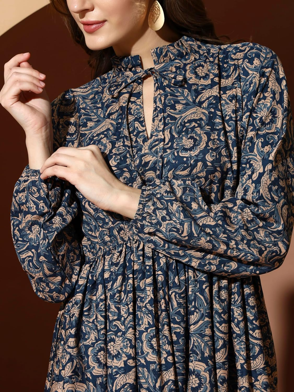 KZULLY Women's Long-Sleeve Floral Maxi Dress with Tie Neck - Image 55