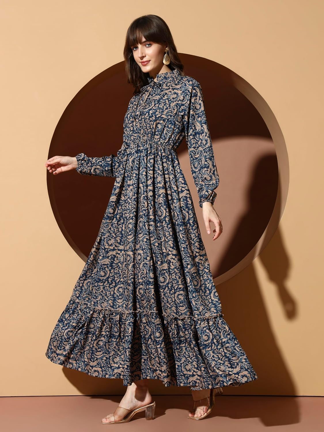 KZULLY Women's Long-Sleeve Floral Maxi Dress with Tie Neck - Image 56