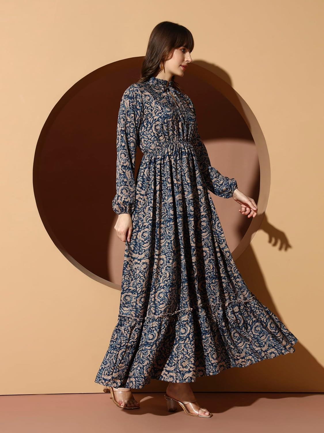 KZULLY Women's Long-Sleeve Floral Maxi Dress with Tie Neck - Image 57
