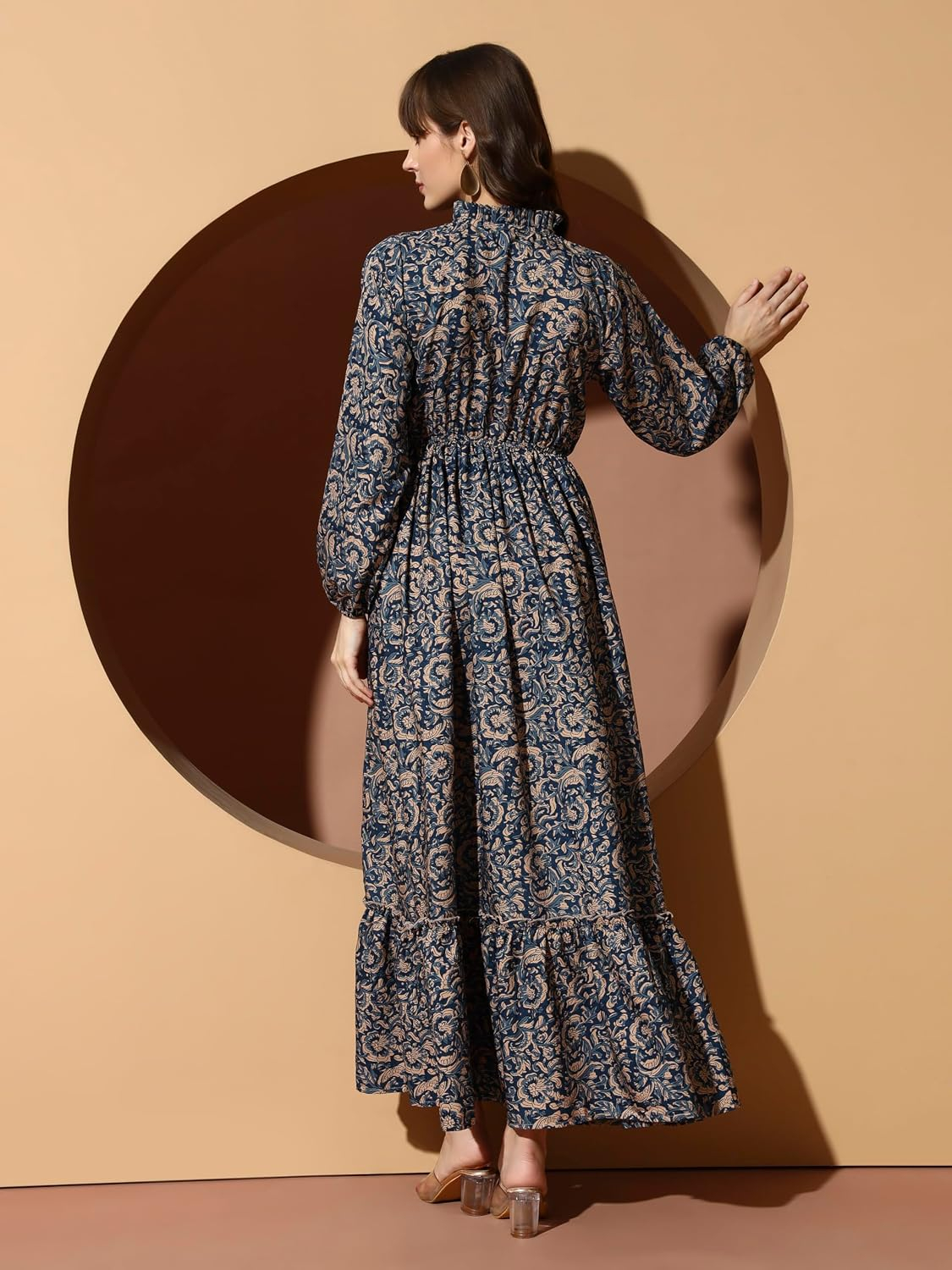 KZULLY Women's Long-Sleeve Floral Maxi Dress with Tie Neck - Image 58