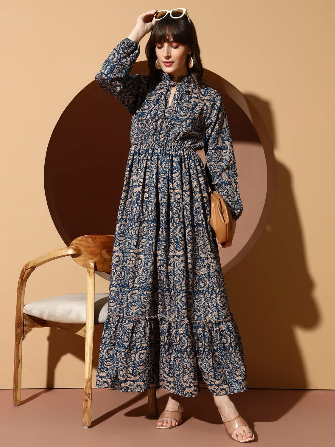 KZULLY Women's Long-Sleeve Floral Maxi Dress with Tie Neck - Image 59