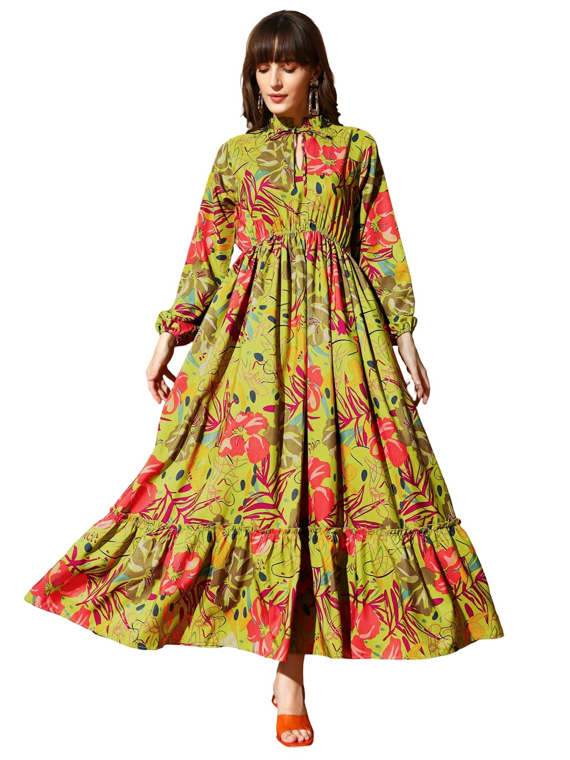 KZULLY Women's Long-Sleeve Floral Maxi Dress with Tie Neck - Image 60