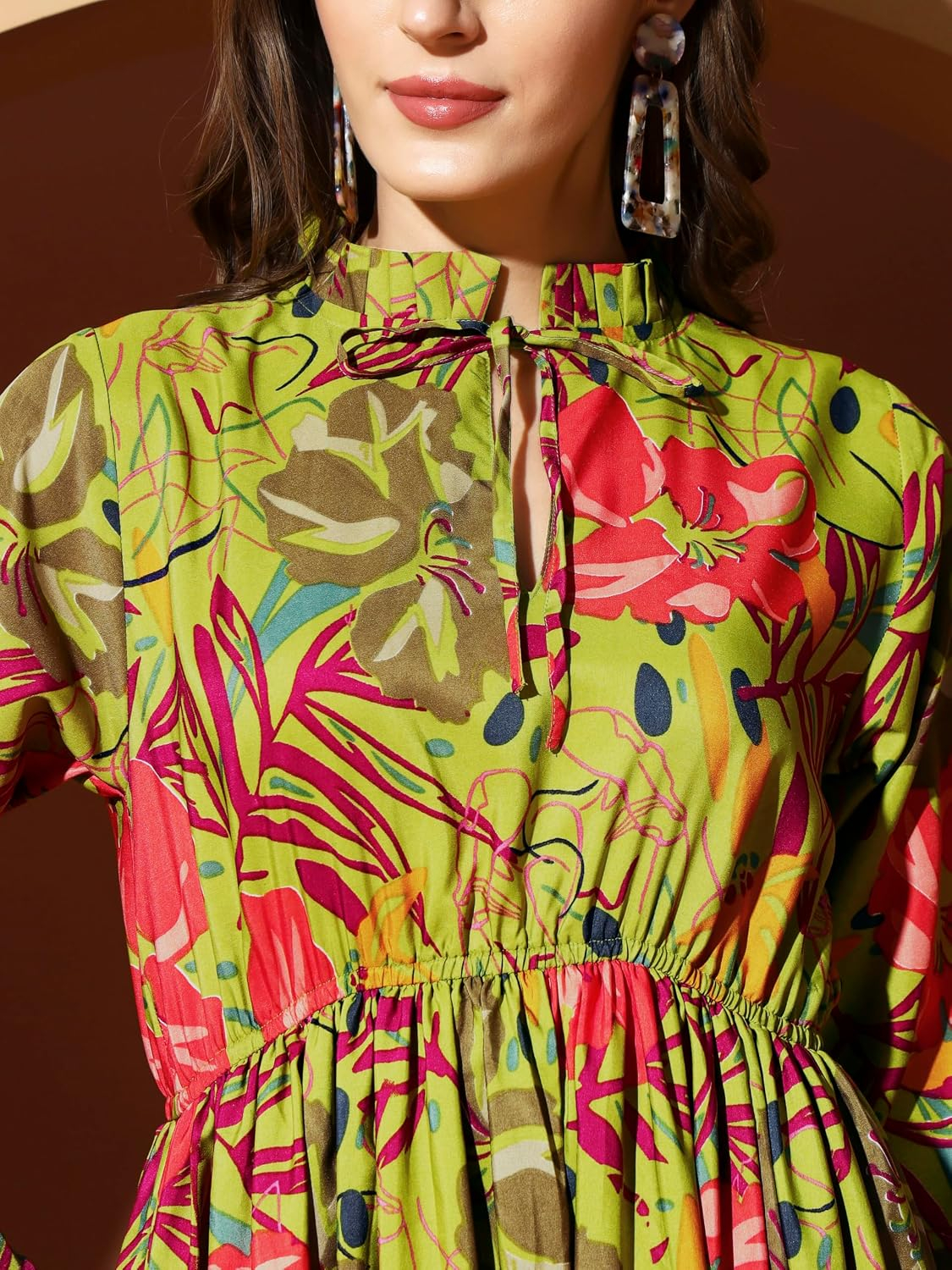 KZULLY Women's Long-Sleeve Floral Maxi Dress with Tie Neck - Image 62