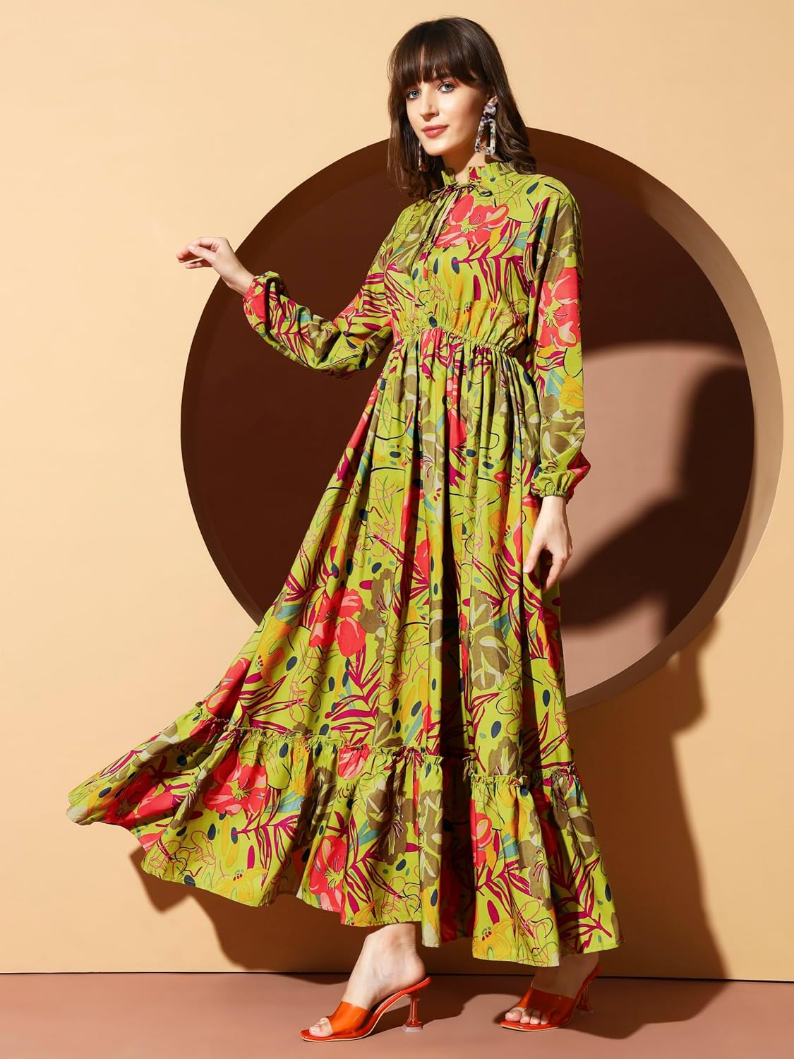 KZULLY Women's Long-Sleeve Floral Maxi Dress with Tie Neck - Image 63