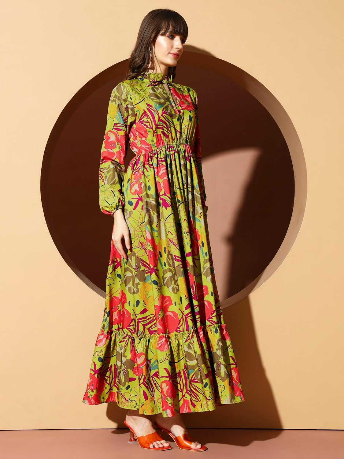 KZULLY Women's Long-Sleeve Floral Maxi Dress with Tie Neck - Image 64