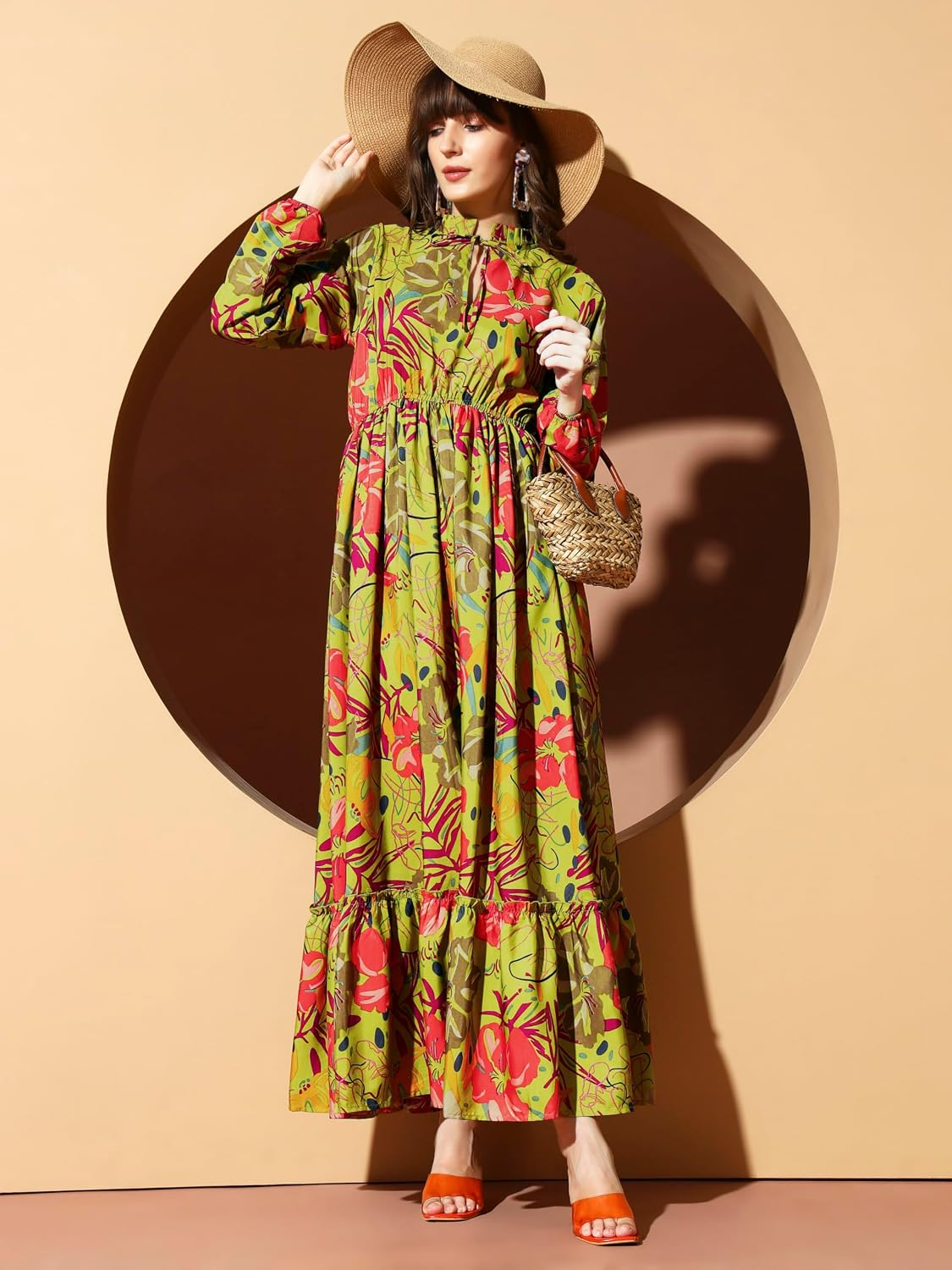 KZULLY Women's Long-Sleeve Floral Maxi Dress with Tie Neck - Image 65