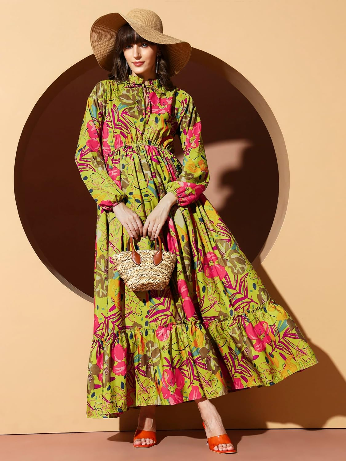 KZULLY Women's Long-Sleeve Floral Maxi Dress with Tie Neck - Image 66