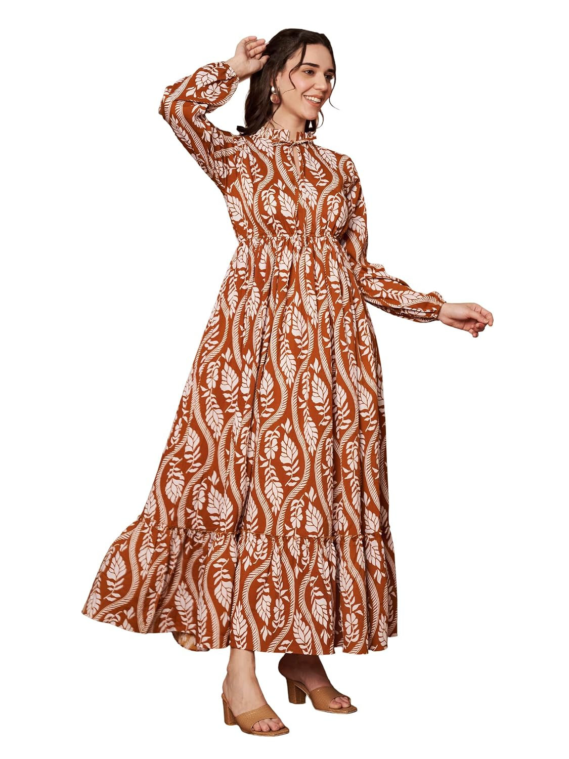 KZULLY Women's Long-Sleeve Floral Maxi Dress with Tie Neck - Image 68