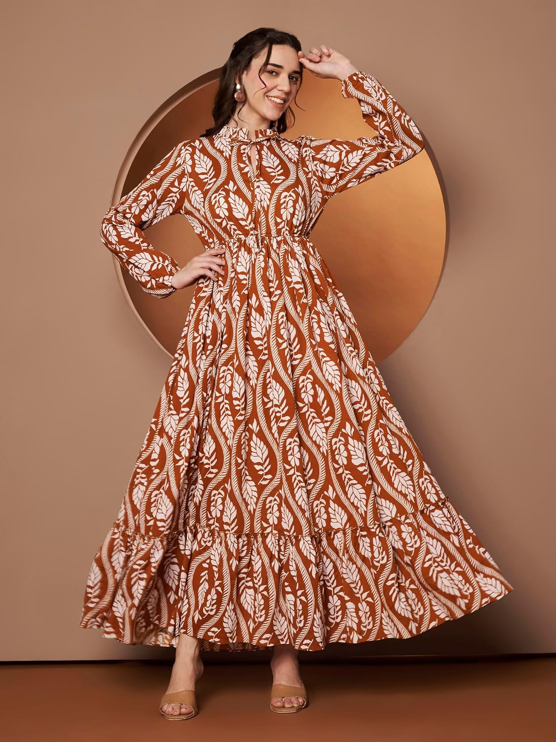 KZULLY Women's Long-Sleeve Floral Maxi Dress with Tie Neck - Image 73