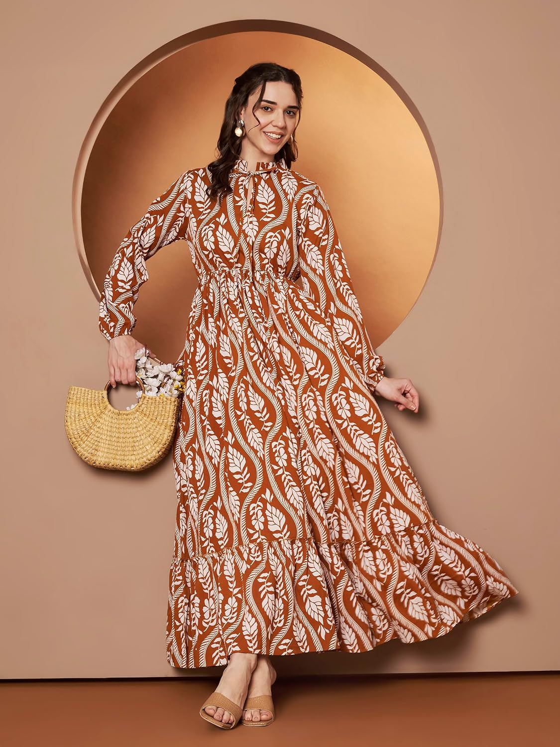 KZULLY Women's Long-Sleeve Floral Maxi Dress with Tie Neck - Image 74