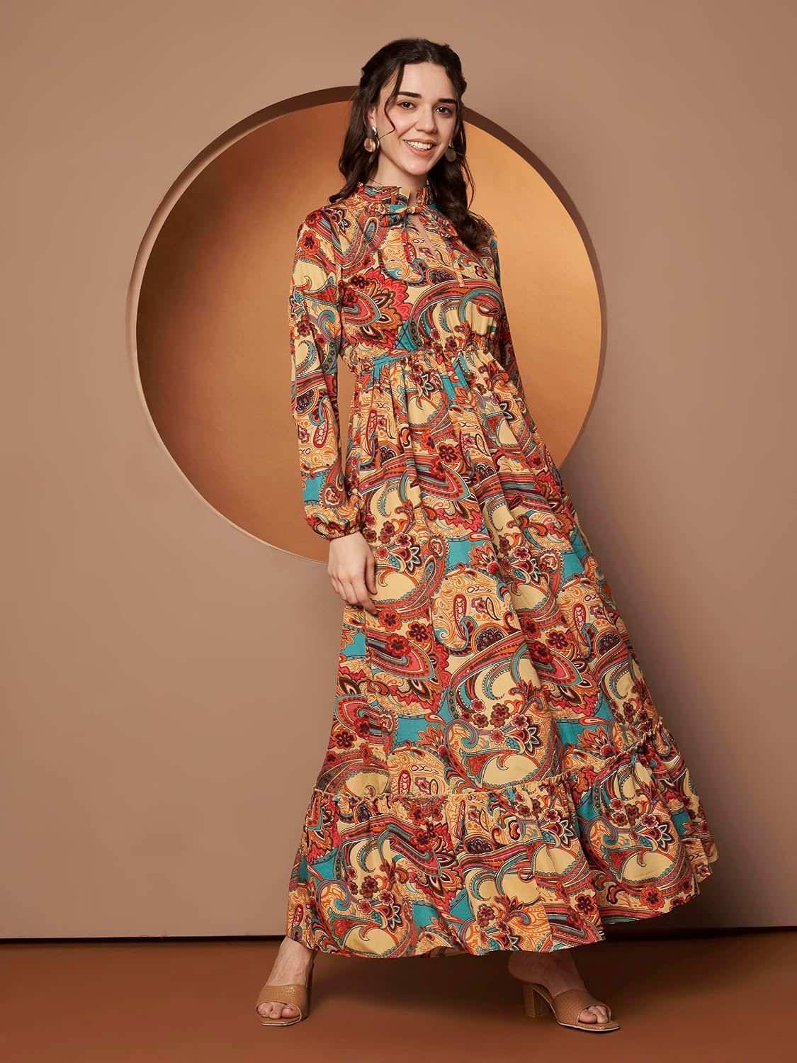 KZULLY Women's Long-Sleeve Floral Maxi Dress with Tie Neck - Image 85