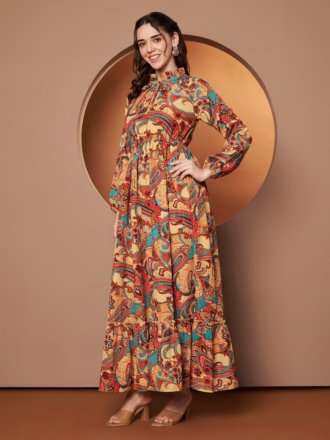 KZULLY Women's Long-Sleeve Floral Maxi Dress with Tie Neck - Image 86