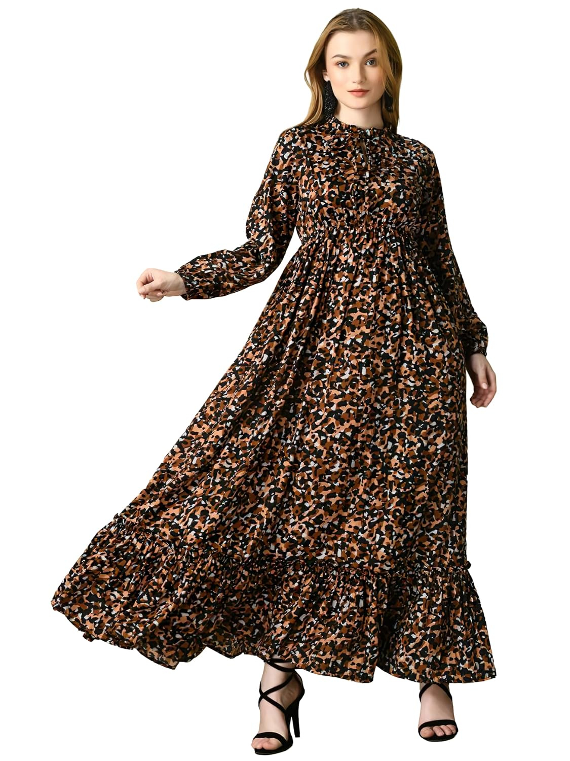 KZULLY Women's Long-Sleeve Floral Maxi Dress with Tie Neck - Image 89