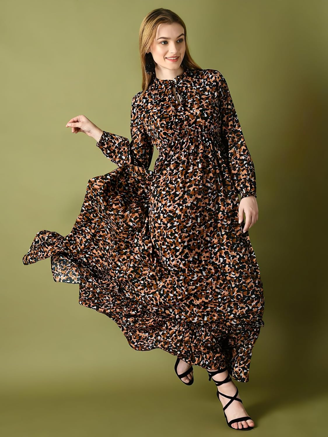 KZULLY Women's Long-Sleeve Floral Maxi Dress with Tie Neck - Image 90