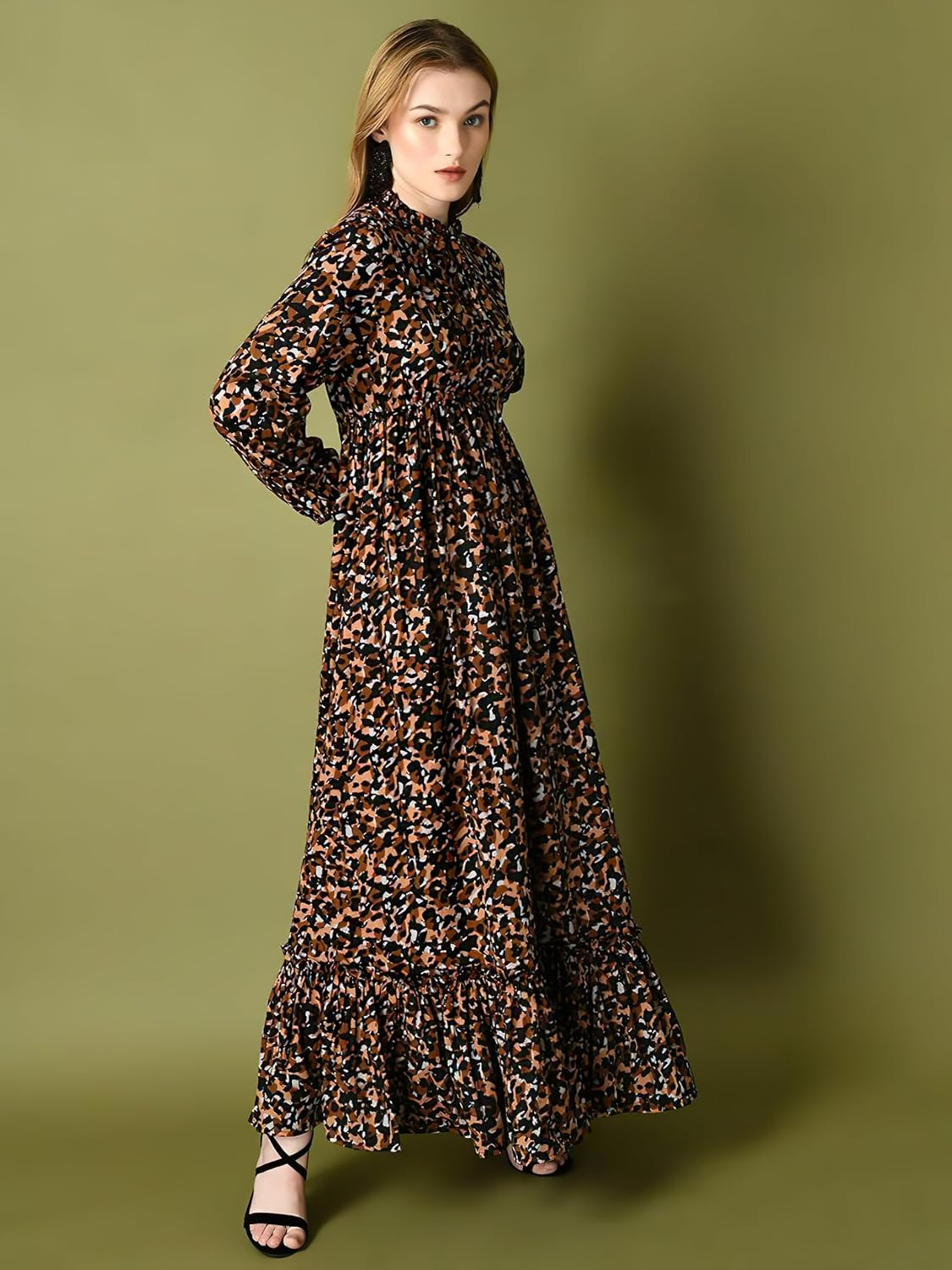 KZULLY Women's Long-Sleeve Floral Maxi Dress with Tie Neck - Image 95