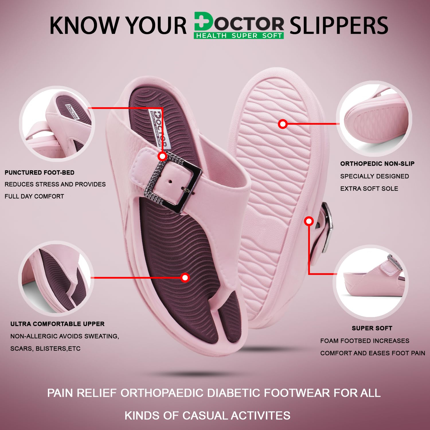 Doctor Health Super Soft Women's Buckle Toe-Ring Sandals - Image 16