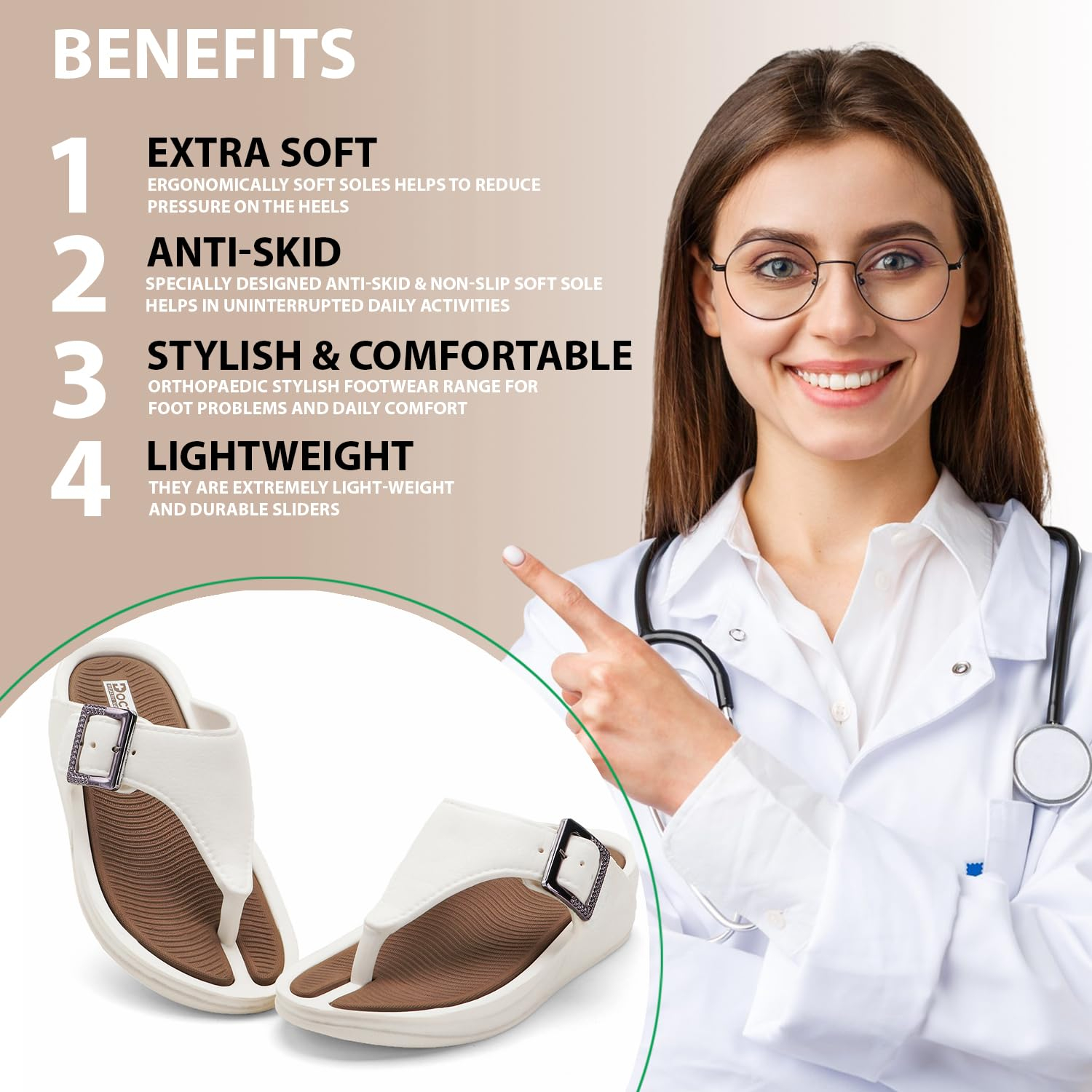 Doctor Health Super Soft Women's Buckle Toe-Ring Sandals - Image 25
