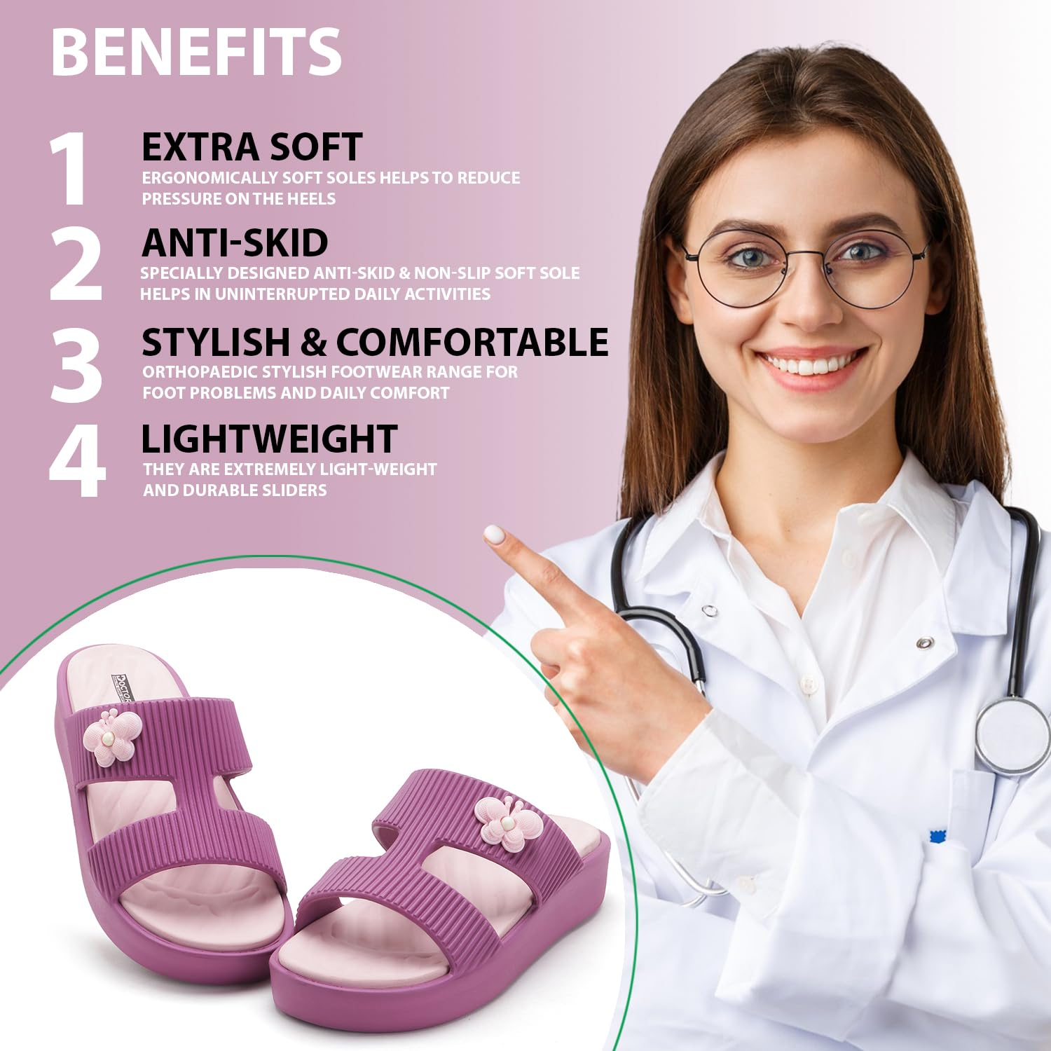 Doctor Health Super Soft Women's Floral-Charm EVA Platform Slides - Image 16