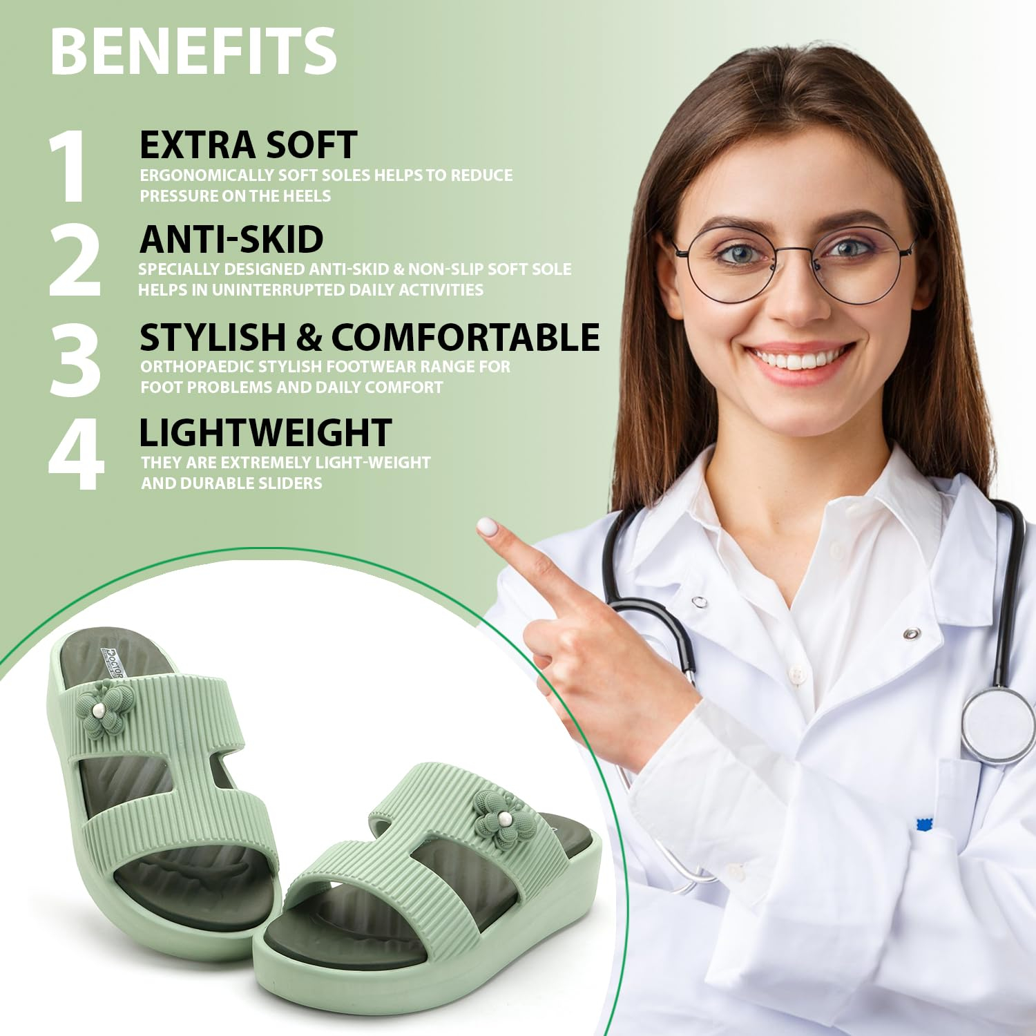 Doctor Health Super Soft Women's Floral-Charm EVA Platform Slides - Image 32