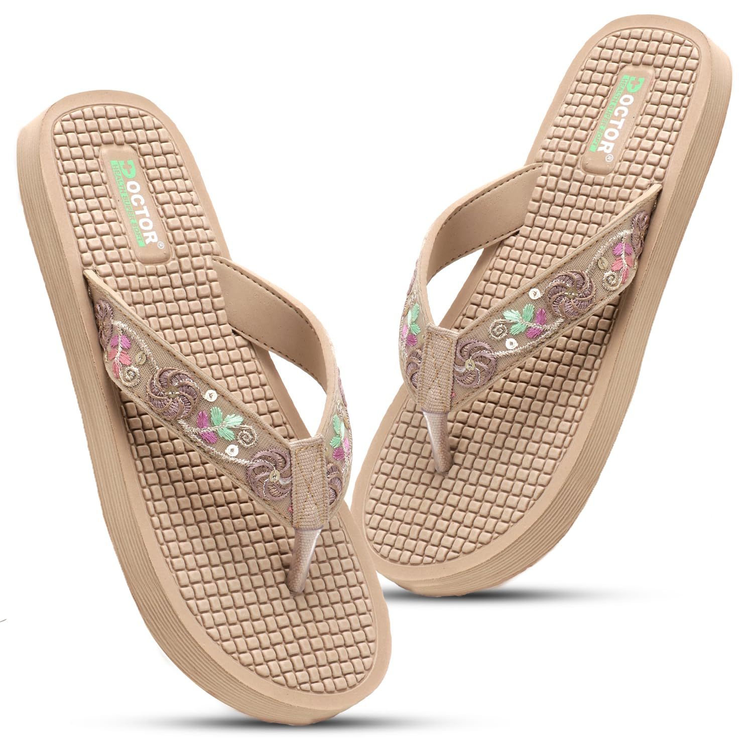 Doctor Health Super Soft Women's Embroidered Toe-Ring Sandals
