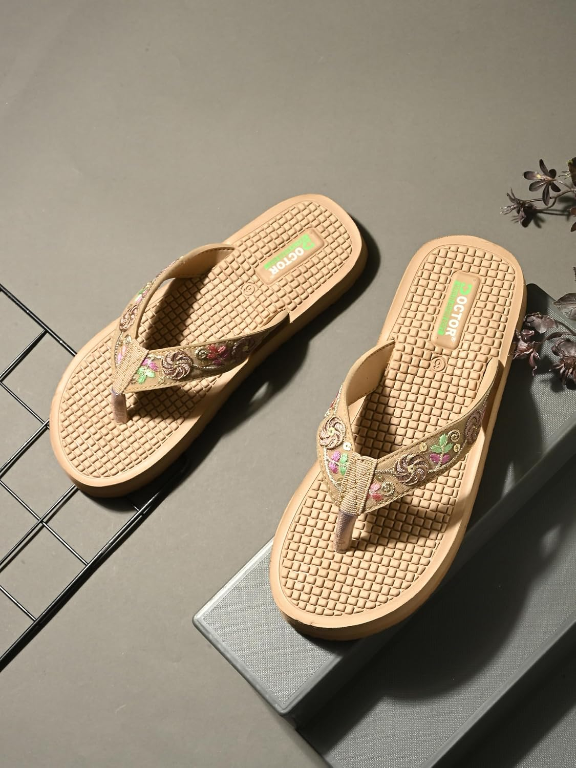 Doctor Health Super Soft Women's Embroidered Toe-Ring Sandals - Image 2