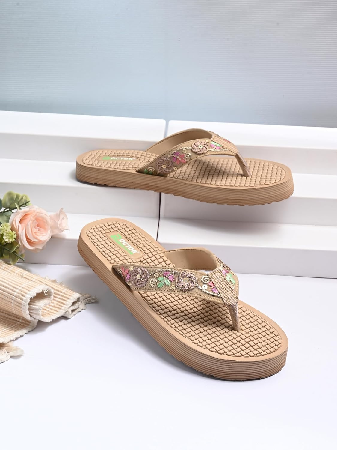 Doctor Health Super Soft Women's Embroidered Toe-Ring Sandals - Image 5