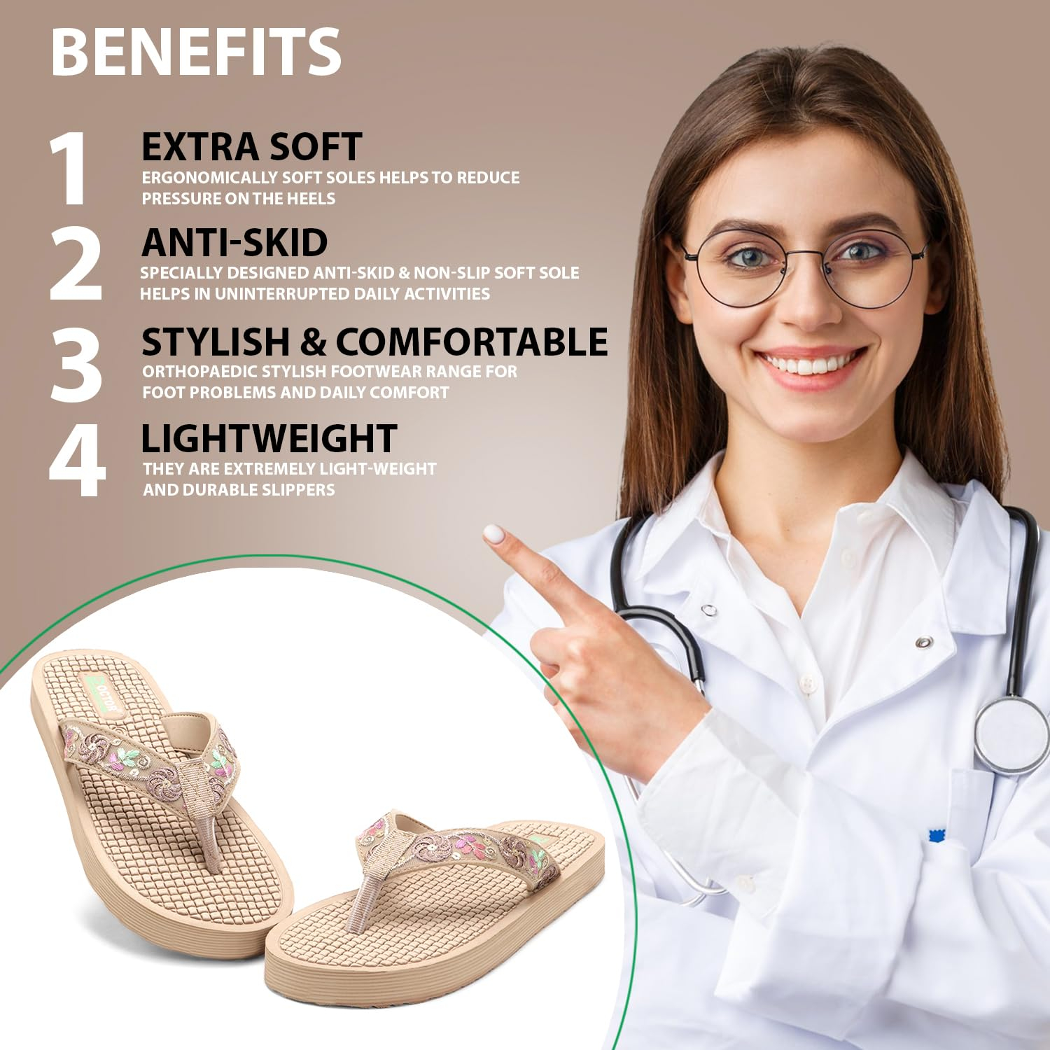 Doctor Health Super Soft Women's Embroidered Toe-Ring Sandals - Image 8
