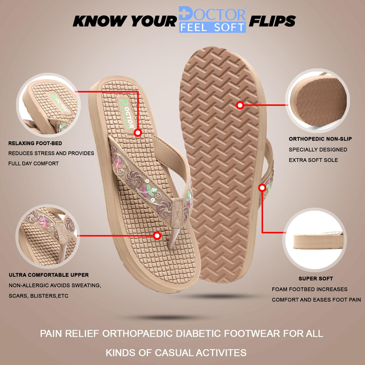 Doctor Health Super Soft Women's Embroidered Toe-Ring Sandals - Image 9