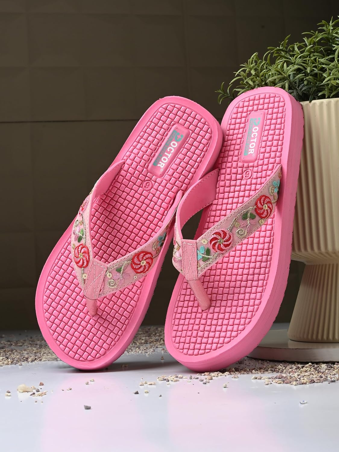 Doctor Health Super Soft Women's Embroidered Toe-Ring Sandals - Image 12