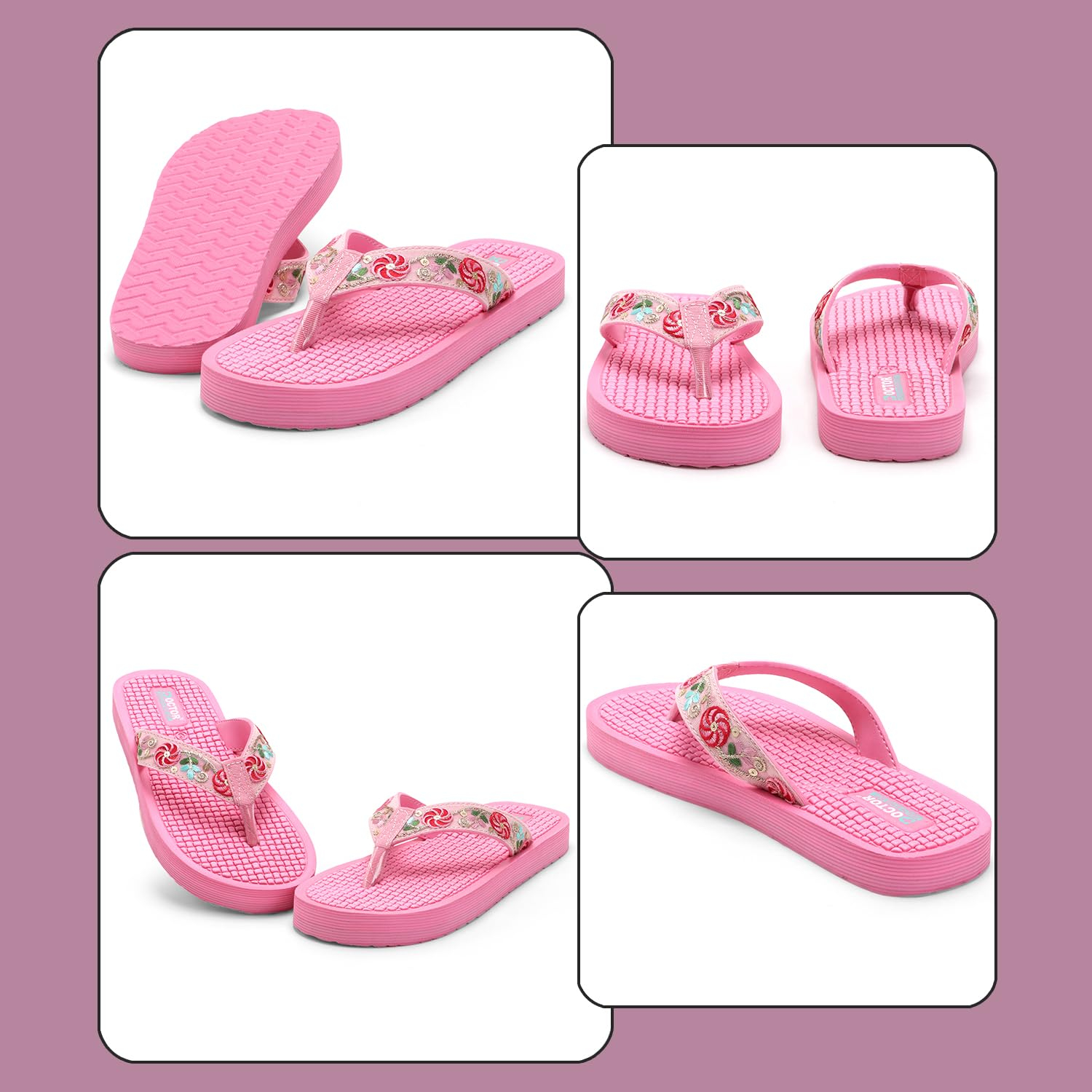 Doctor Health Super Soft Women's Embroidered Toe-Ring Sandals - Image 15